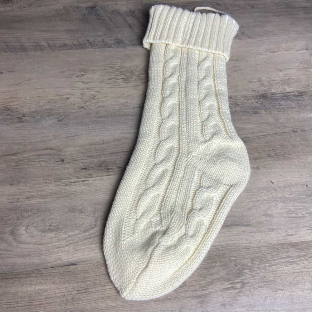 Ivory Cable Knit Christmas Stocking Cream Fishermans Sweater Stocking 17” - Picture 2 of 4